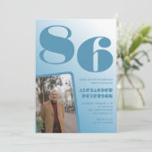 青グラデーション写真第86誕生日 招待状 (スタンド正面)