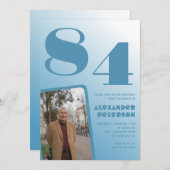 青グラデーション写真84歳の誕生日 招待状 (正面/裏面)