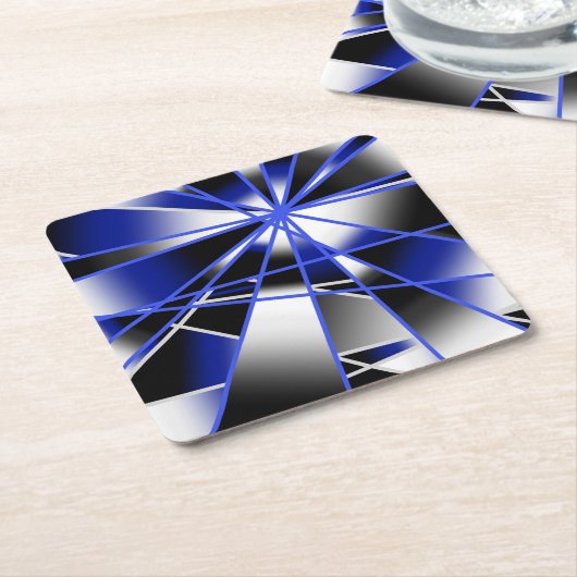 青グラデーション塗り潰し機械的スケッチモザイク スクエアペーパーコースター (アングル)
