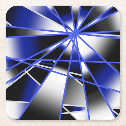 青グラデーション塗り潰し機械的スケッチモザイク スクエアペーパーコースター (正面)