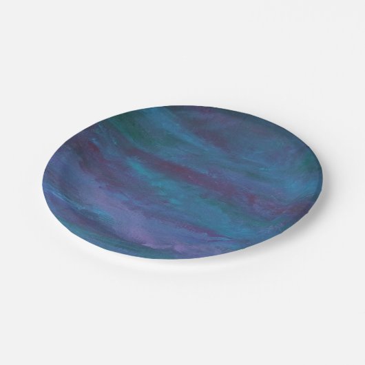青グラデーション抽象芸術 |ターコイズティール（緑がかった色）紫 ペーパープレート (アングル)