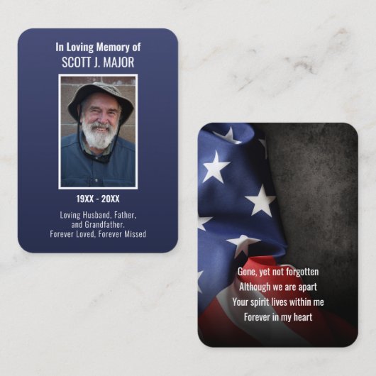 青グラデーション旗祈りの言葉写真カード 名刺 (正面/裏面)