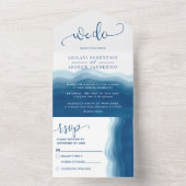 青グラデーション水彩波We Do 結婚's オールインワン招待状 (内側)