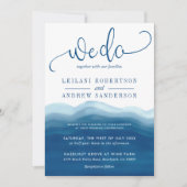 青グラデーション水彩波We Do 結婚's 招待状 (正面)