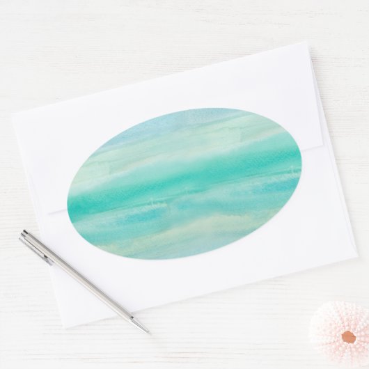 青グラデーション水洗模様 楕円形シール (封筒)