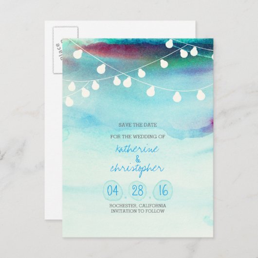 青グラデーション水色ビーチ保存日 案内ポストカード (正面/裏面)