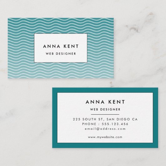 青グラデーション波 名刺 (正面/裏面)
