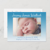 青グラデーション男の赤ちゃん誕生日のお知らせ 案内ポストカード (正面/裏面)