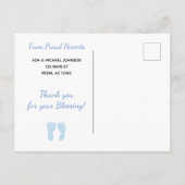 青グラデーション男の赤ちゃん誕生日のお知らせ 案内ポストカード (裏面)