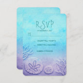 青グラデーション砂ドルビーチ結婚式RSVPカード 出欠カード (正面/裏面)