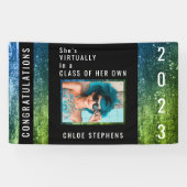 青グラデーション色 |グリーンフェイクグリッター写真卒業 横断幕 (横)