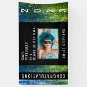 青グラデーション色 |グリーンフェイクグリッター写真卒業 横断幕 (縦)