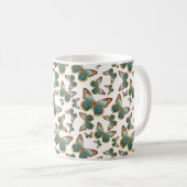 青グラデーション蝶パターン コーヒーマグカップ (正面右)