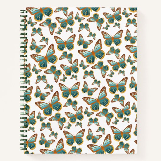 青グラデーション蝶パターン ノートブック (正面)