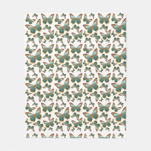 青グラデーション蝶パターン フリースブランケット (正面)