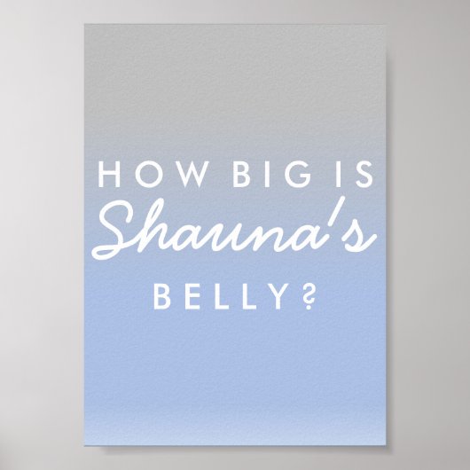 青グラデーション銀腹サイズ赤ちゃんシャワーゲームサイン ポスター (正面)