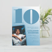 青グラデーション10th誕生日招待状Boy Photo 招待状 (スタンド正面)