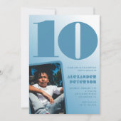 青グラデーション10th誕生日招待状Boy Photo 招待状 (正面)