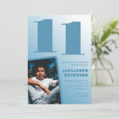 青グラデーション11th誕生日招待状Boy Photo 招待状 (スタンド正面)