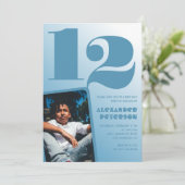 青グラデーション12th誕生日招待状ボーイフォト 招待状 (スタンド正面)