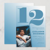 青グラデーション12th誕生日招待状ボーイフォト 招待状 (正面/裏面)