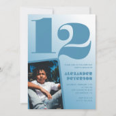 青グラデーション12th誕生日招待状ボーイフォト 招待状 (正面)