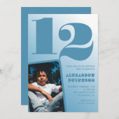 青グラデーション12th誕生日招待状ボーイフォト 招待状 (正面/裏面)
