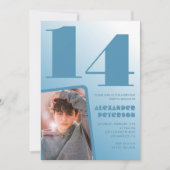 青グラデーション14th誕生日招待状ボーイフォト 招待状 (正面)