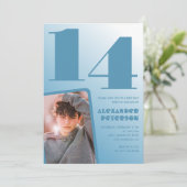 青グラデーション14th誕生日招待状ボーイフォト 招待状 (スタンド正面)