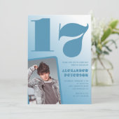 青グラデーション17th誕生日招待状ボーイフォト 招待状 (スタンド正面)