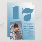 青グラデーション17th誕生日招待状ボーイフォト 招待状 (正面/裏面)