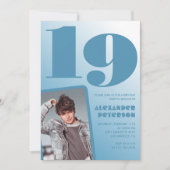 青グラデーション19th誕生日招待状Boy Photo 招待状 (正面)