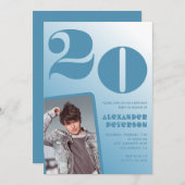 青グラデーション20th誕生日招待状Him写真 招待状 (正面/裏面)