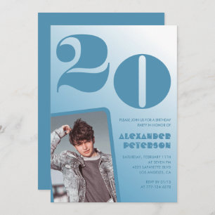青グラデーション20th誕生日招待状Him写真 招待状