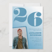 青グラデーション26th誕生日招待状Boy Photo 招待状 (正面)
