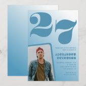 青グラデーション27th誕生日招待状ボーイフォト 招待状 (正面/裏面)