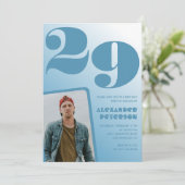 青グラデーション29th誕生日招待状Boy Photo 招待状 (スタンド正面)