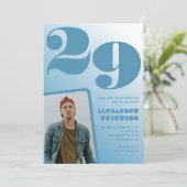 青グラデーション29th誕生日招待状Boy Photo 招待状 (スタンド正面)