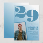 青グラデーション29th誕生日招待状Boy Photo 招待状 (正面/裏面)