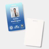 青グラデーション3個のロゴを追加する従業員ID バッジ (正面＆裏面)