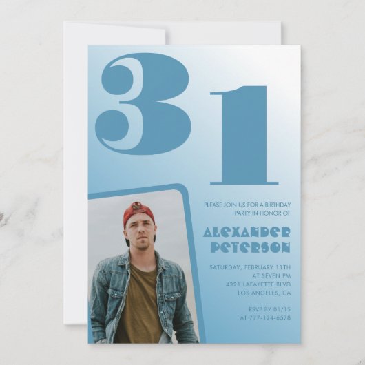 青グラデーション31歳の誕生日招待状ボーイフォト 招待状 (正面)