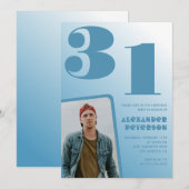 青グラデーション31歳の誕生日招待状ボーイフォト 招待状 (正面/裏面)