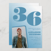 青グラデーション36歳誕生日招待状 メンズ フォト 招待状 (正面/裏面)