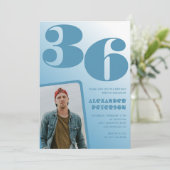 青グラデーション36th誕生日招待状メンズ写真 招待状 (スタンド正面)