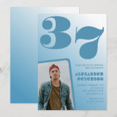 青グラデーション37歳誕生日招待状 メンズ フォト 招待状 (正面/裏面)
