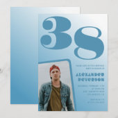 青グラデーション38th誕生日招待状メンズ写真 招待状 (正面/裏面)