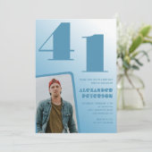 青グラデーション41歳の誕生日招待状メンズ写真 招待状 (スタンド正面)