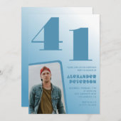 青グラデーション41歳の誕生日招待状メンズ写真 招待状 (正面/裏面)