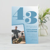 青グラデーション43歳の誕生日招待状メンズ写真 招待状 (スタンド正面)