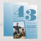 青グラデーション43歳の誕生日招待状メンズ写真 招待状 (正面/裏面)
